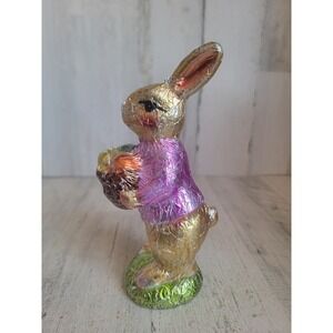 Foil pink Easter bunny egg basket spring home decor faux chocolate rabbit figure
